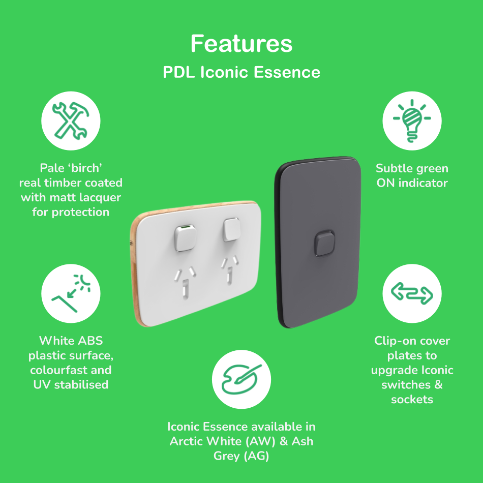 PDLE381C-AW - PDL Iconic Essence, cover frame, 1 switch, vertical - Artic White